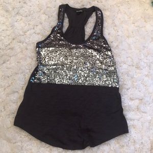 Gray Express tank with silver and gray sequins.